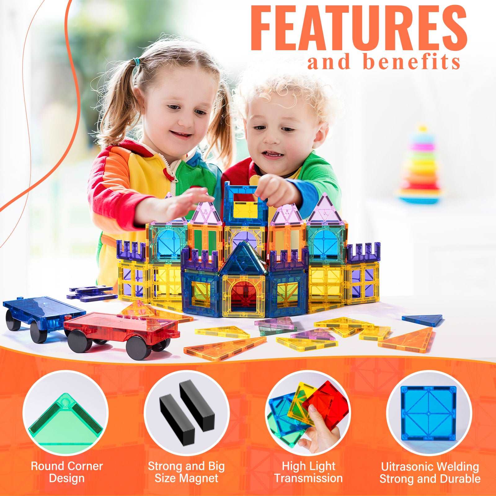 Magnetic 100-Piece  Construction Set, Montessori Toys Building Toys in Classroom Kids Toys