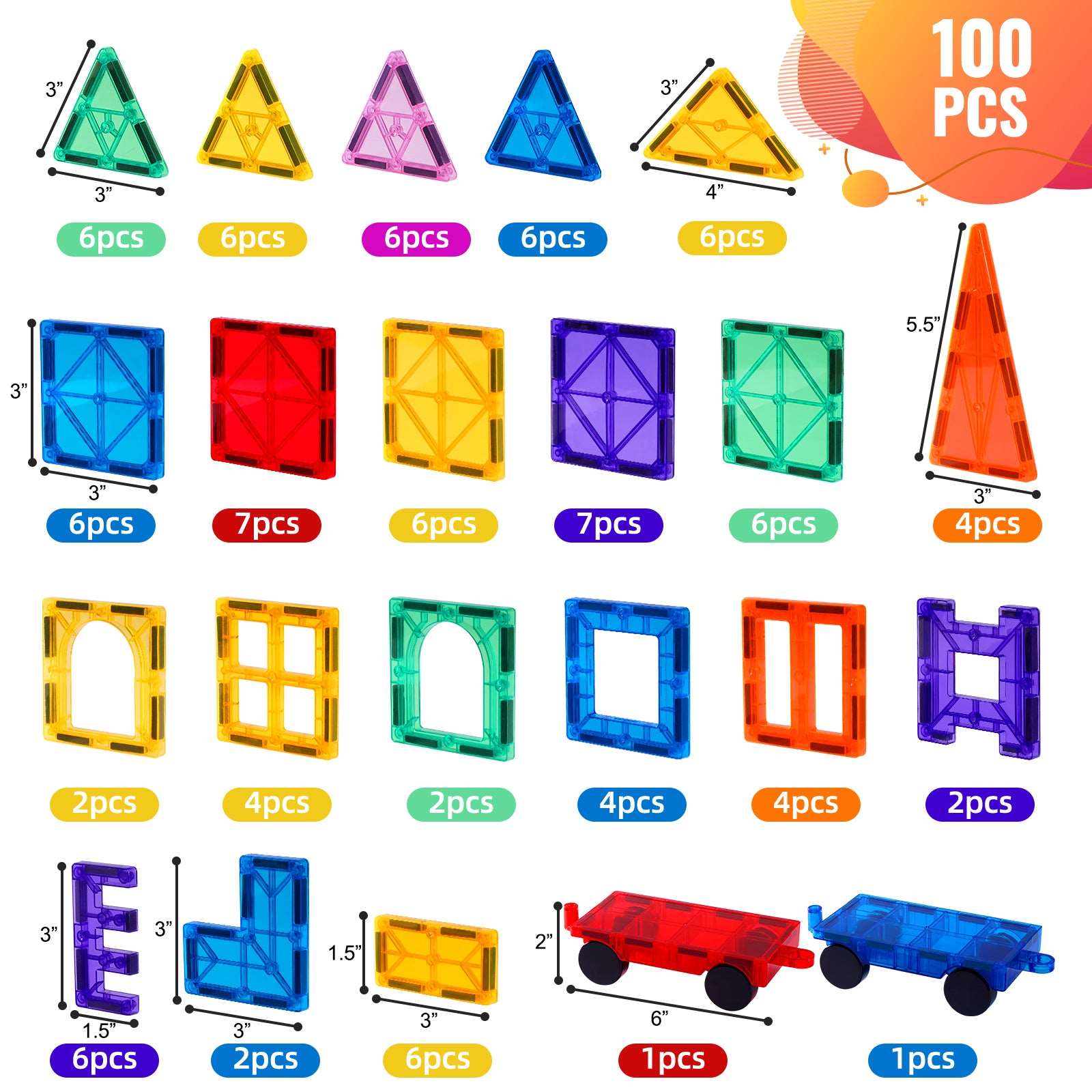 Magnetic 100-Piece  Construction Set, Montessori Toys Building Toys in Classroom Kids Toys