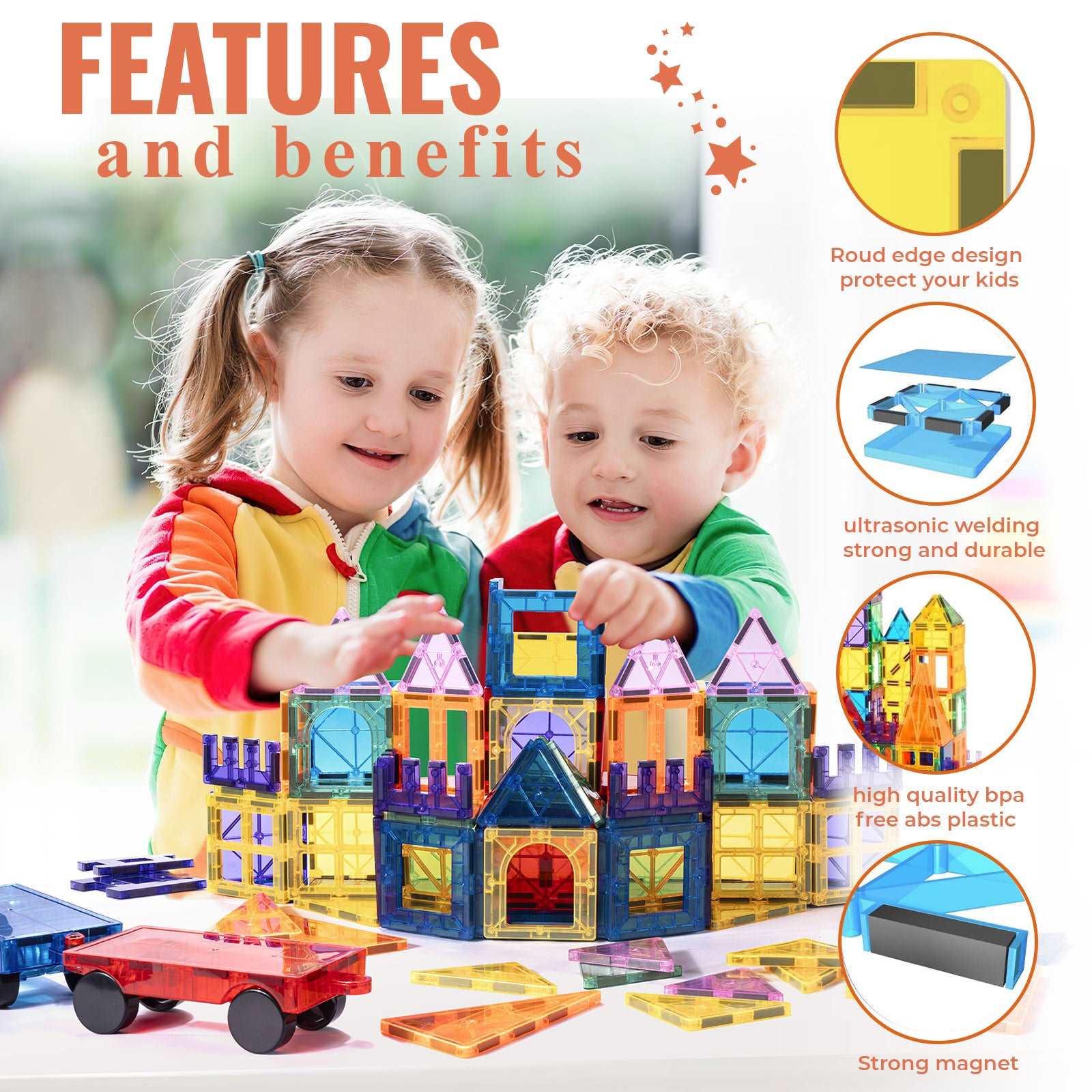 Magnetic 100-Piece  Construction Set, Montessori Toys Building Toys in Classroom Kids Toys
