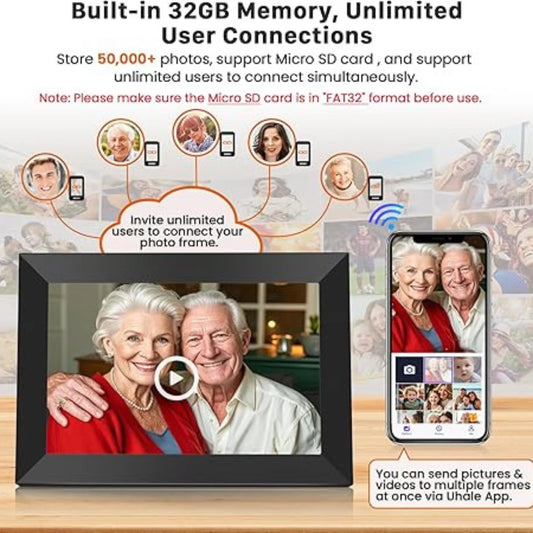 10.1 Inch WiFi Digital Picture Frame — HD IPS Touch Screen with 32GB Storage, Auto-Rotate & Cloud Sharing via Uhale App